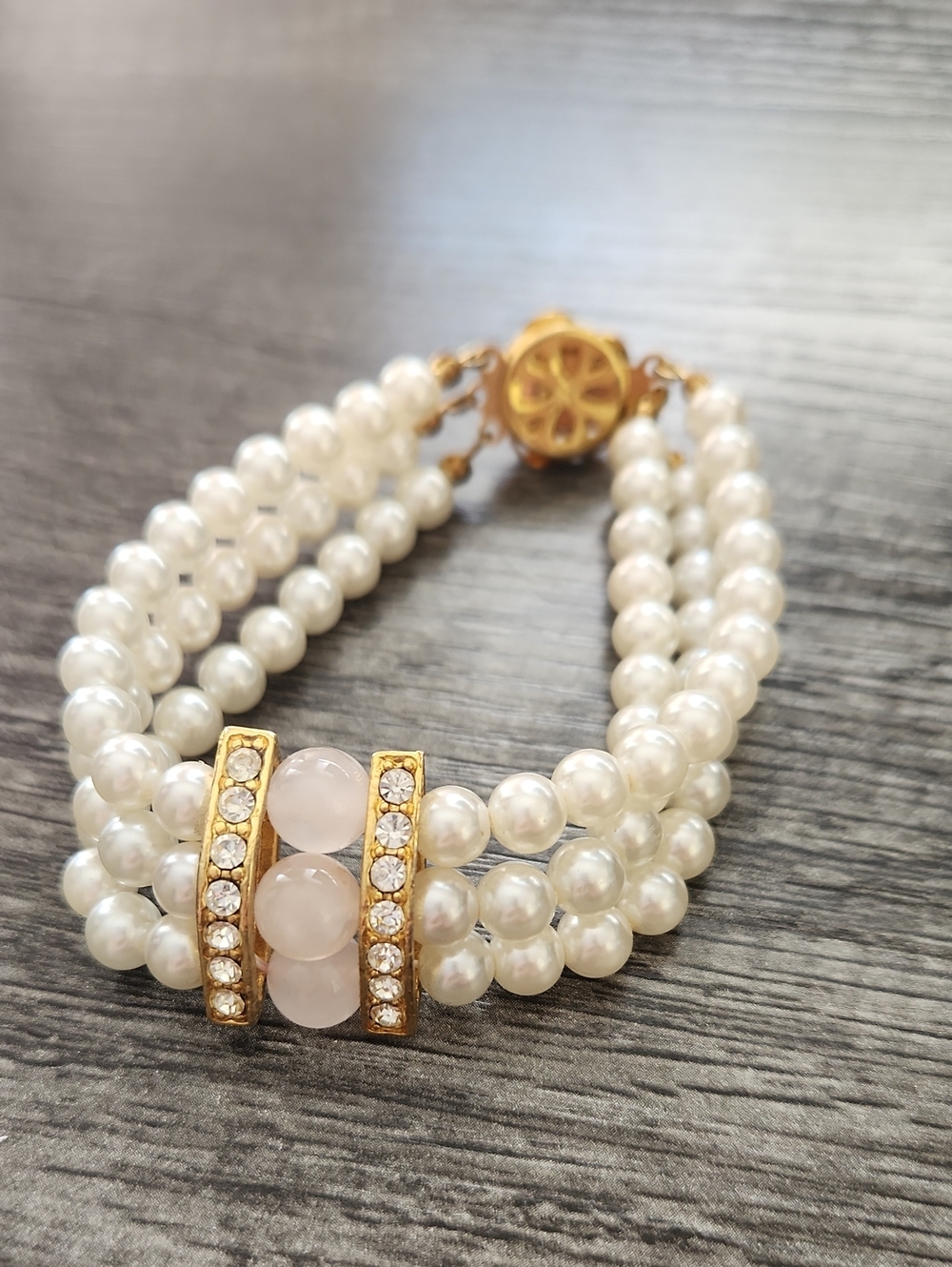 Pearl Multi-Strand Bracelet with Gold and Rose Accents